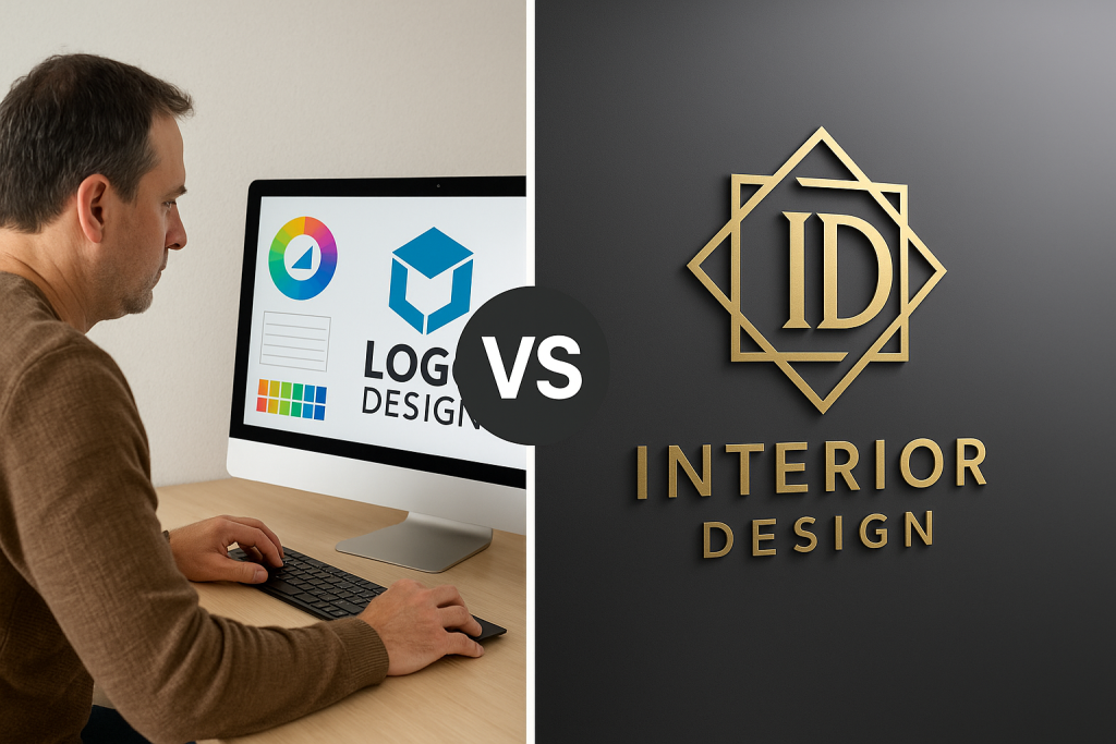 Side-by-side view of DIY logo design by business owner versus professional designer approach