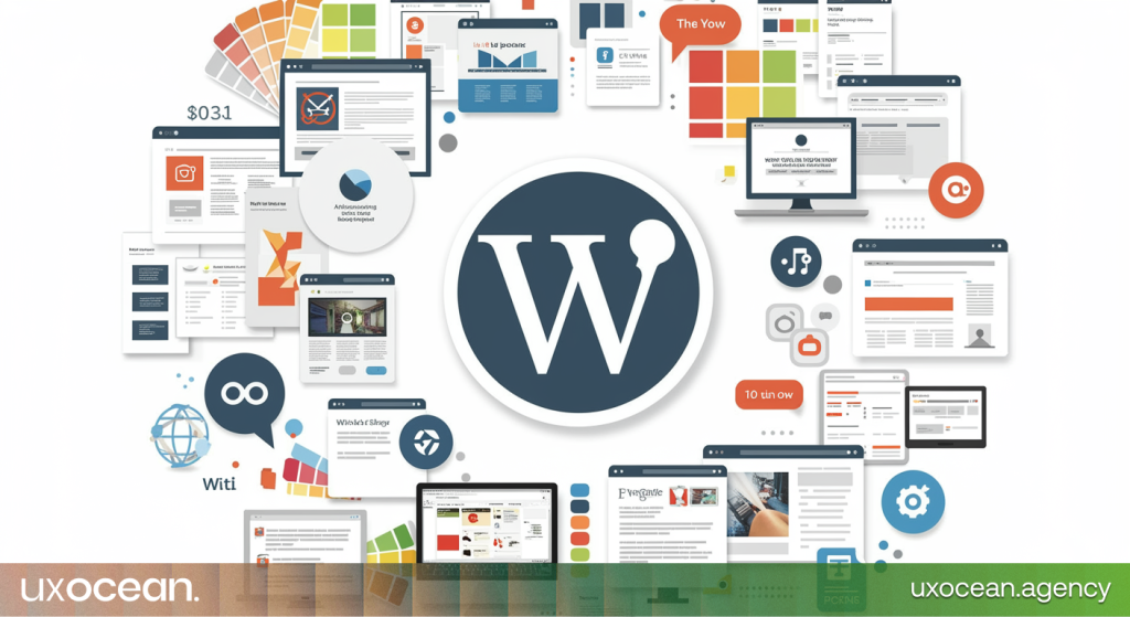 WordPress offers unlimited design flexibility, represented by the WordPress logo and various website icons.