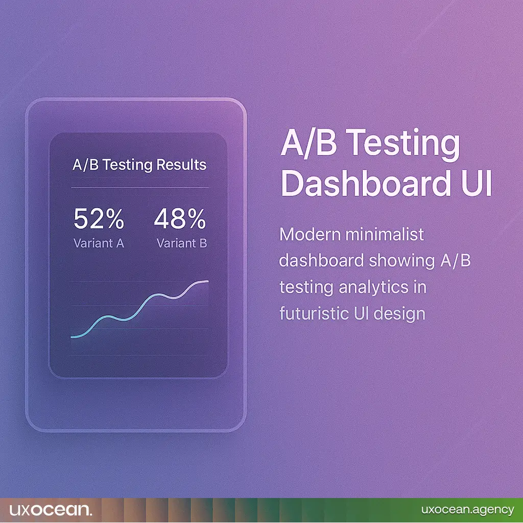 Modern minimalist dashboard showing A/B testing analytics in futuristic UI design.