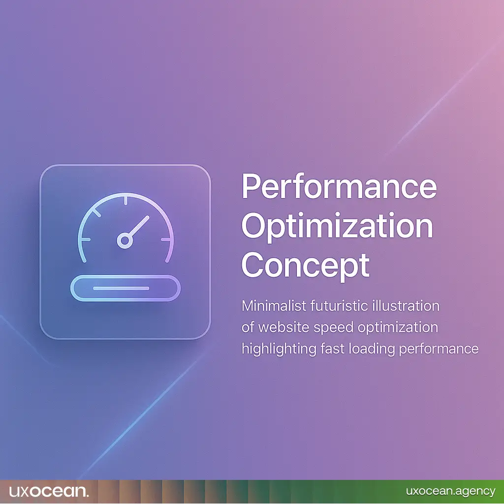 Minimalist futuristic illustration of website speed optimization highlighting fast loading performance.