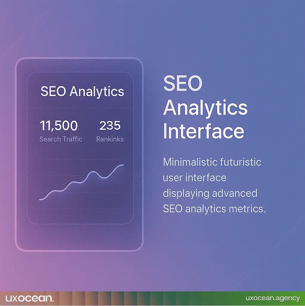 Minimalistic futuristic user interface displaying advanced SEO analytics metrics.