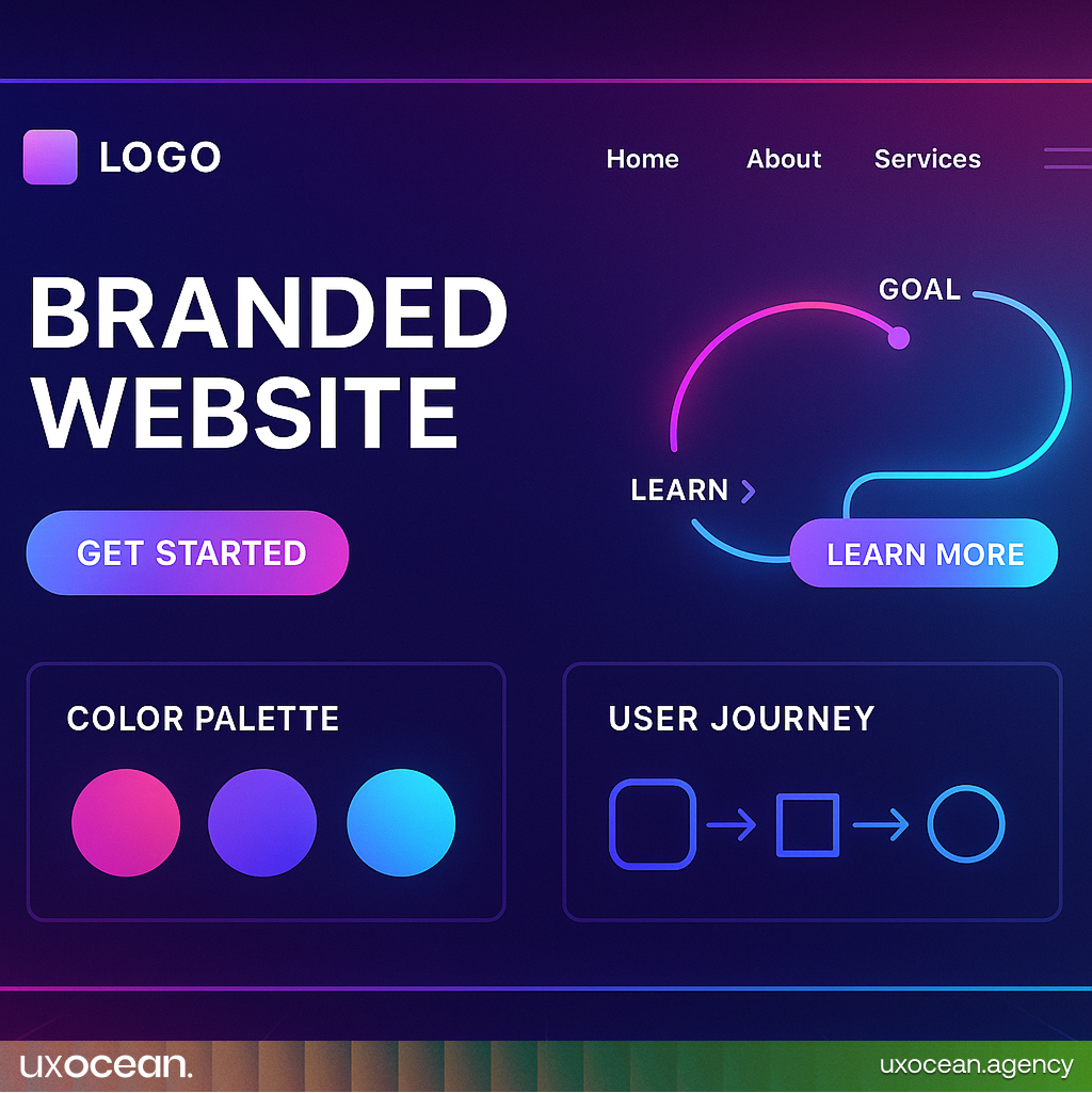 Modern website branding and UX design interface with gradient style and call-to-action focus