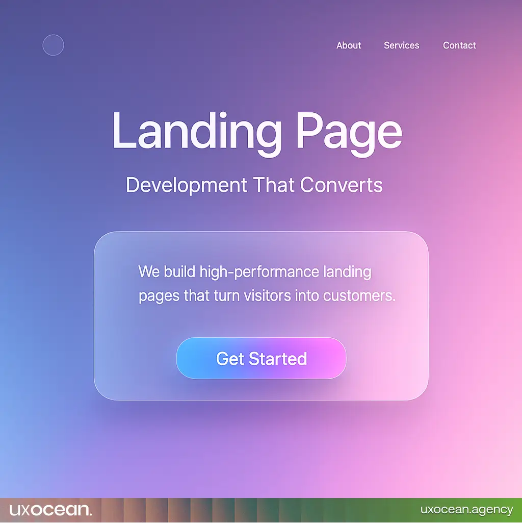 Minimalist, futuristic landing page UI design with elegant gradients and subtle glass effects.
